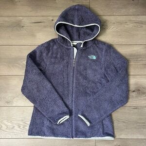 The North Face Womens Medium Full Zip Purple Gray Fleece Hooded Sweatshirt